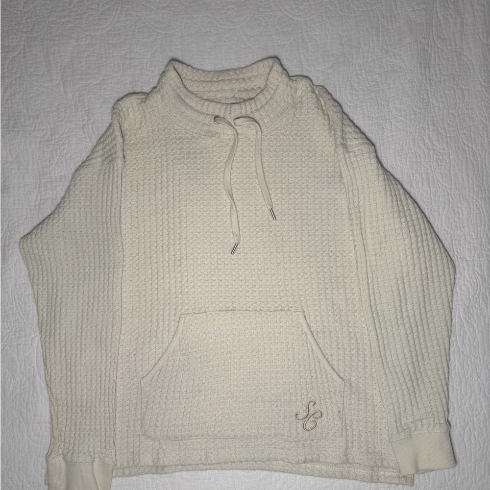 Elegant Cream Turtleneck Sweater with Drawstring